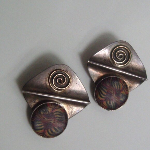 90s Vintage Artisan Sterling Silver Earrings - Picture 2 of 7
